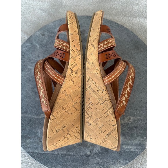 Skechers Beverlee Tiger Posse Womens Size 7 Brown Wedge Sandals Shoes - Picture 6 of 8